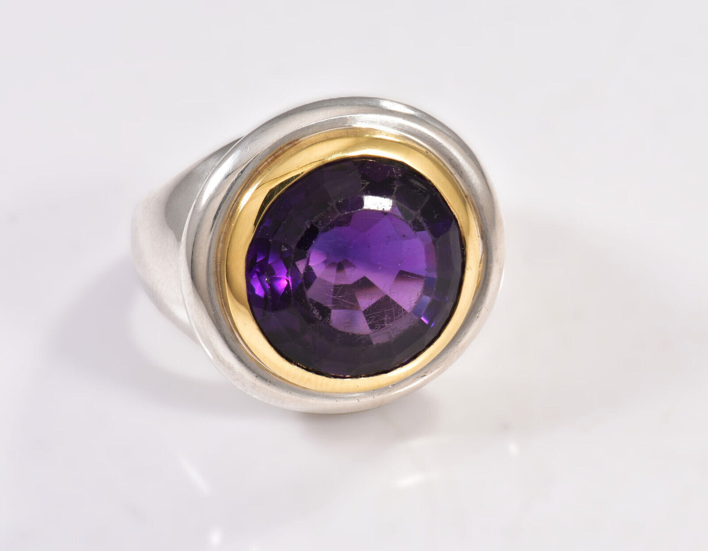 Tiffany & Co 18k Gold Silver Paloma Picasso Large Amethyst Cocktail Ring Size 7