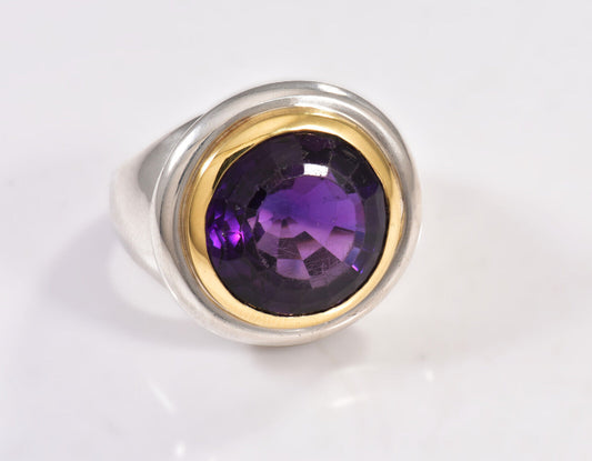 Tiffany & Co 18k Gold Silver Paloma Picasso Large Amethyst Cocktail Ring Size 7