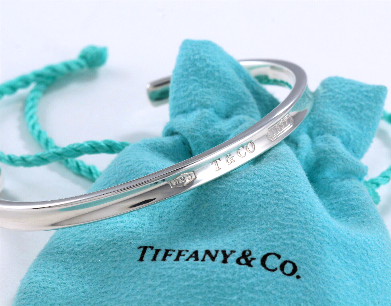 7" Tiffany & Co Sterling Silver 1837 Narrow Cuff Bracelet in Pouch Lovely Rare