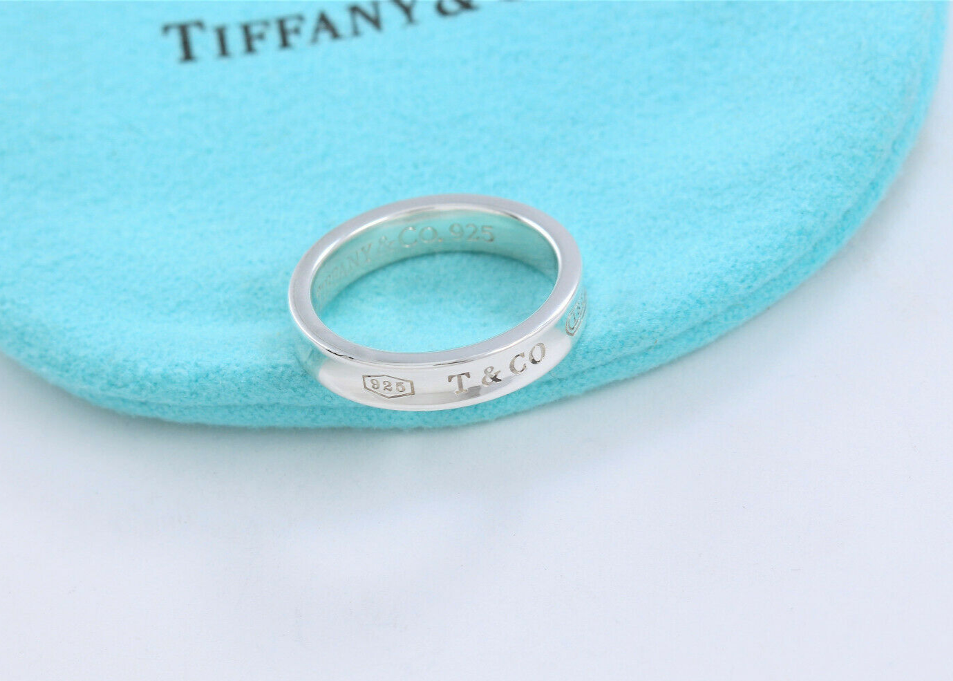 Tiffany & Co Silver 1837 Narrow Band Stack Ring Size 8 in Pouch Unisex Mens