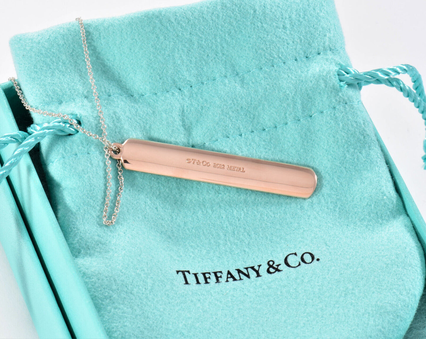 24" Tiffany & Co Rubedo Gold Silver 1837 Large Bar Pendant Necklace in Box Pouch