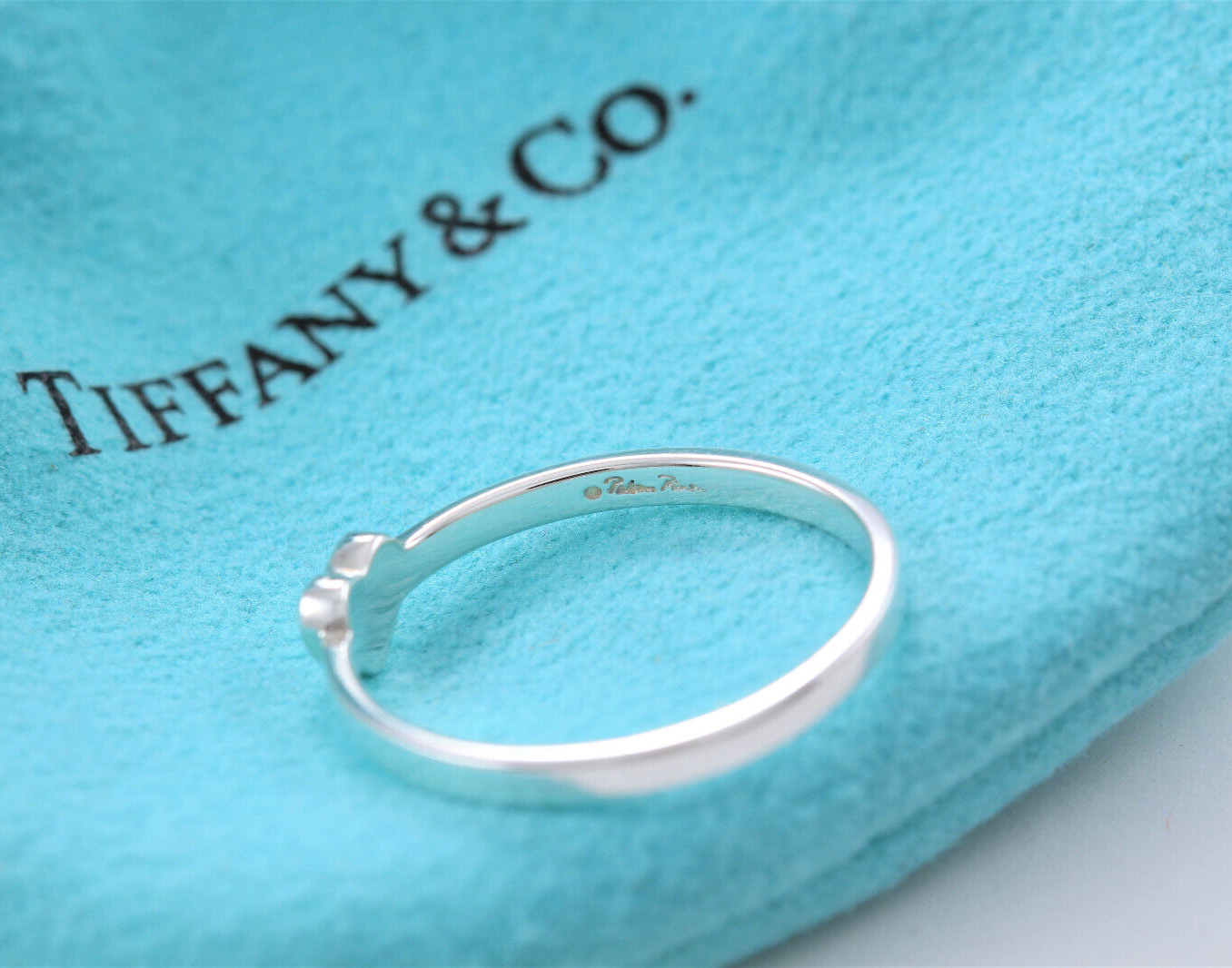 Size 6 Tiffany & Co Silver Paloma Picasso Heart Stacking Band Ring in Pouch