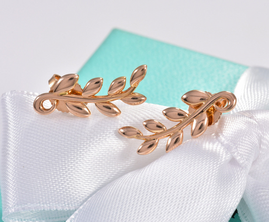 Tiffany & Co 18K Rose Gold Paloma Picasso Olive Leaf Climber Earrings in Box