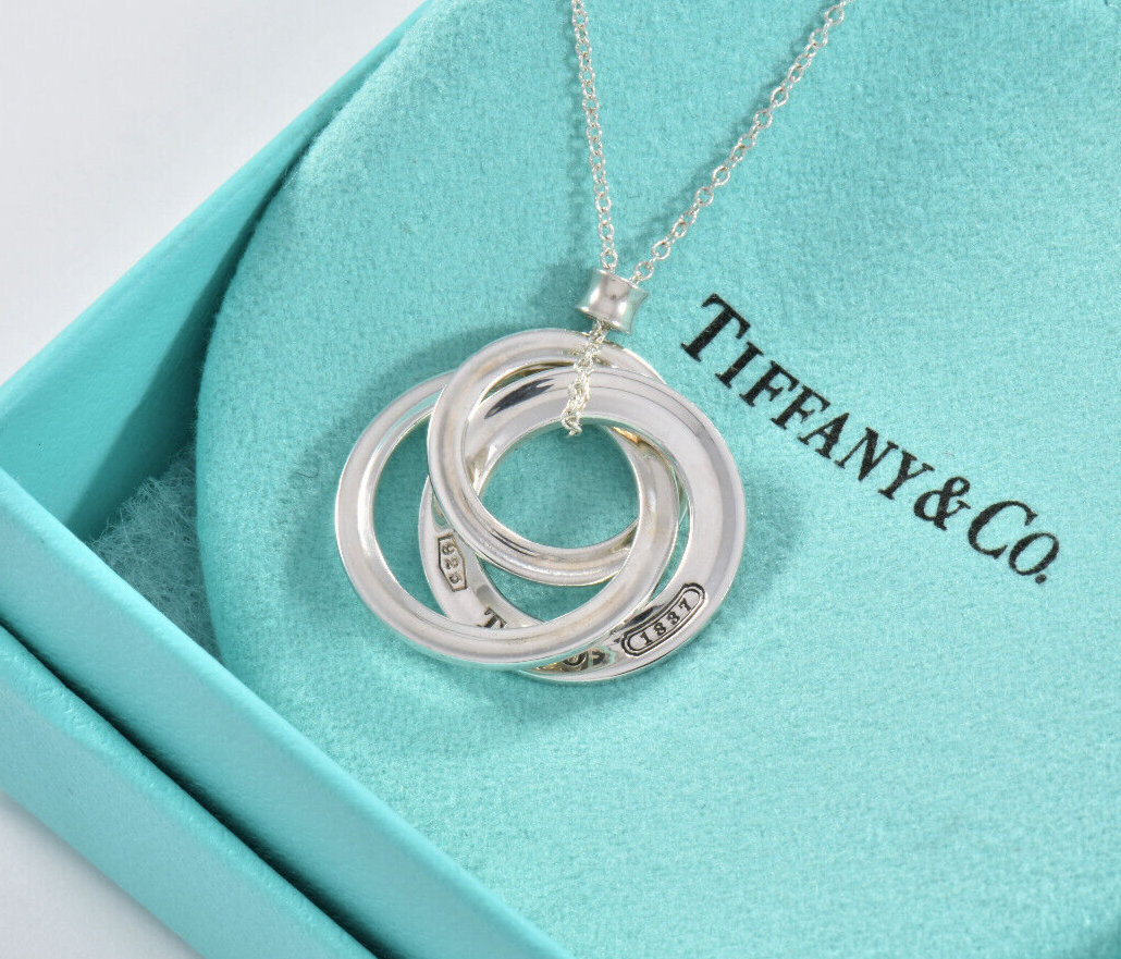 Tiffany & Co Silver 1837 Interlocking Ring Circles Pendant 17.5" Necklace Rare