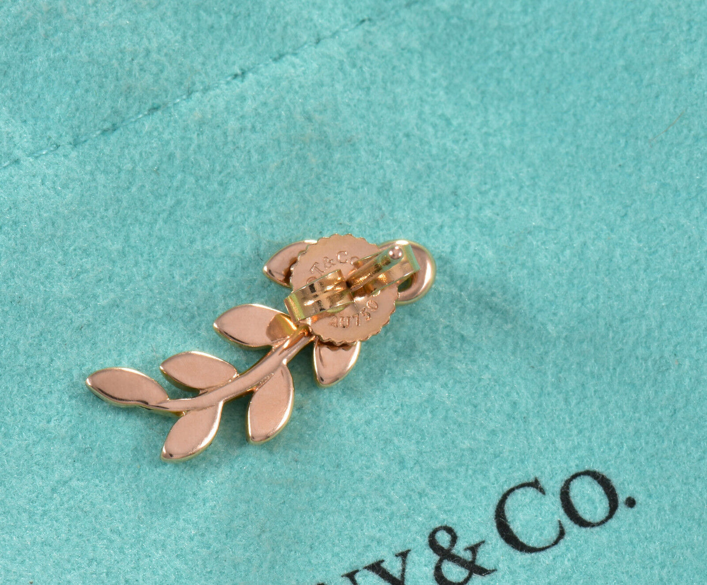 Tiffany & Co 18K Rose Gold Paloma Picasso Olive Leaf Climber Earrings in Box