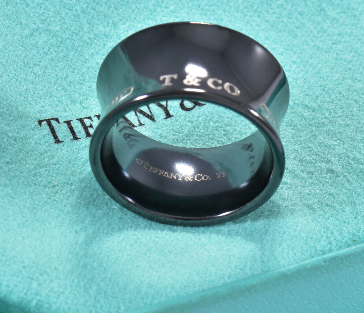 Size 6 Tiffany & Co Titanium 1837 Wide Concave Band Ring in Box Pouch Unisex