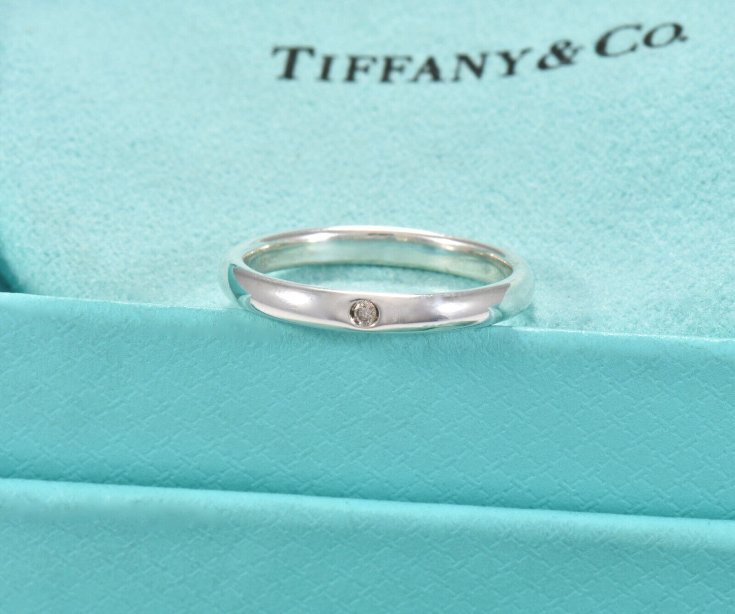 Size 6 Tiffany & Co Sterling Silver Elsa Peretti Diamond Stack Ring in Box Pouch