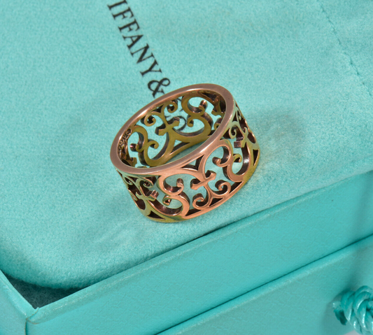 Size 6.5 Tiffany & Co Rubedo Gold Metal Enchant Scroll Wide Band Ring & Box Rare