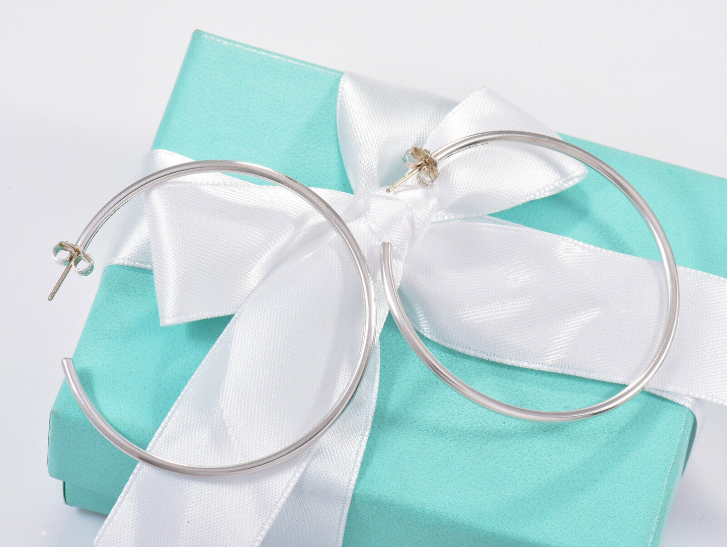 Tiffany & Co Silver 2" Large XL Narrow Tube Hoop Earrings in Box Rare 51mm Bar