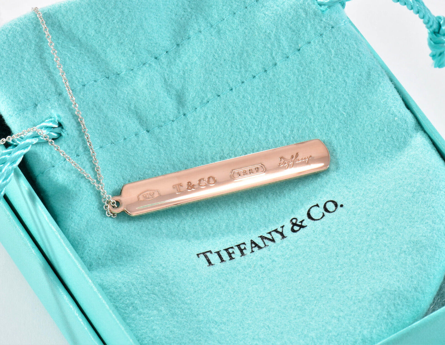 24" Tiffany & Co Rubedo Gold Silver 1837 Large Bar Pendant Necklace in Box Pouch