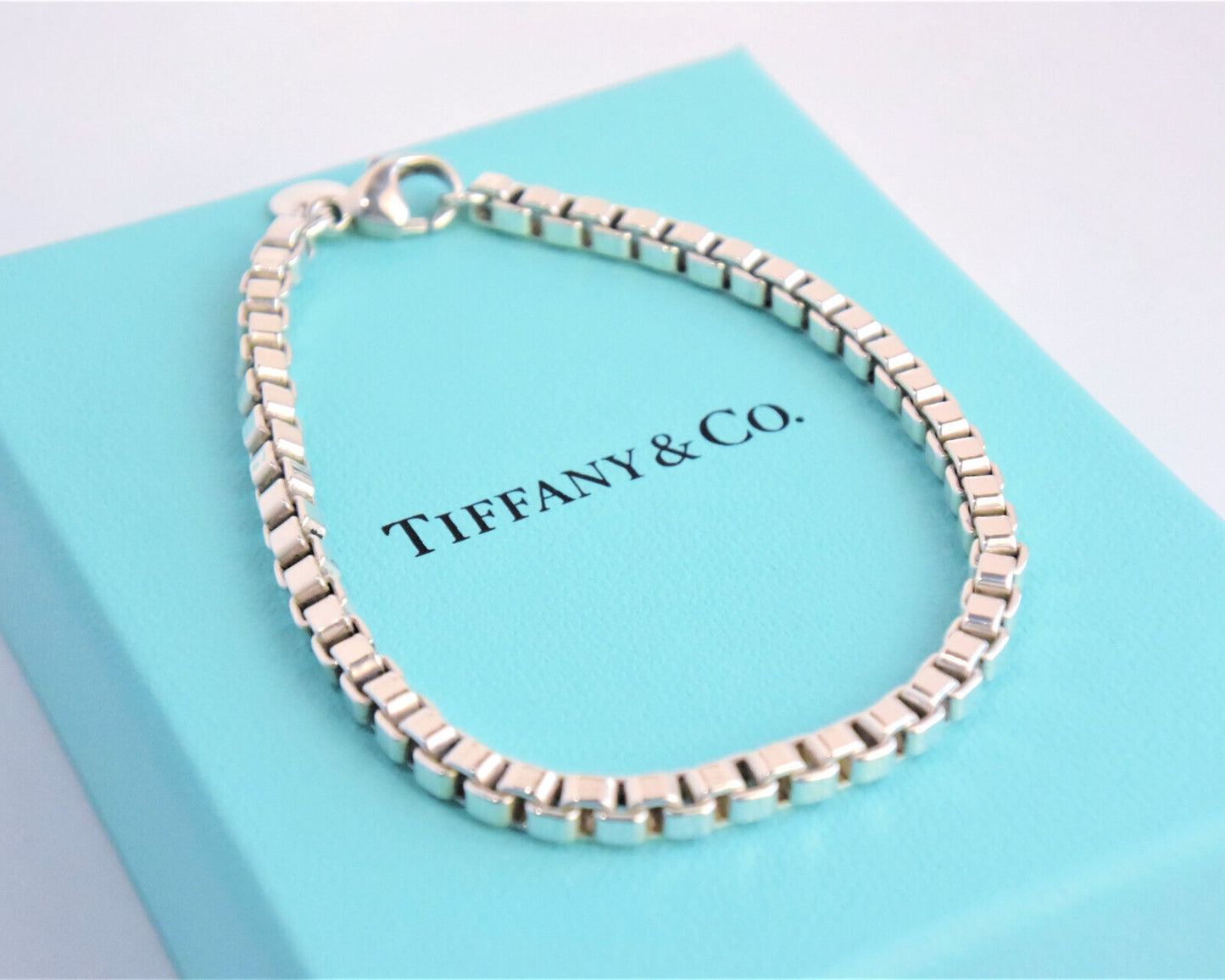 6.75" Tiffany & Co Sterling Silver Classic Venetian Link Bracelet Chain in Pouch