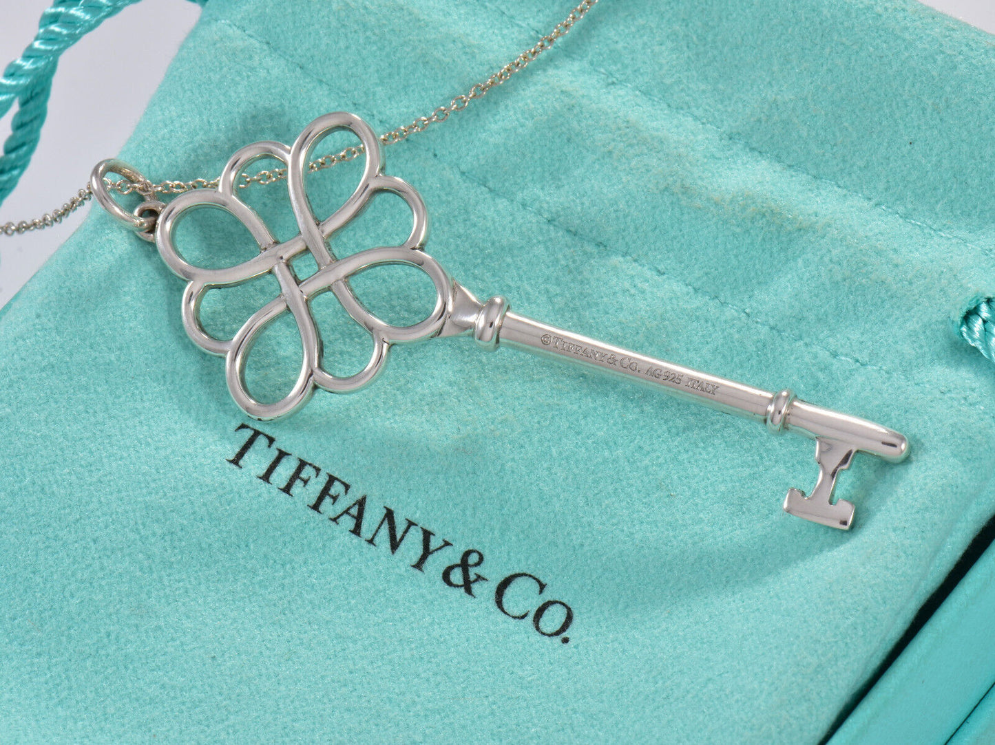 20.5" Tiffany & Co Silver XL 2.6" Large Garden Flower Knot Key Pendant Necklace