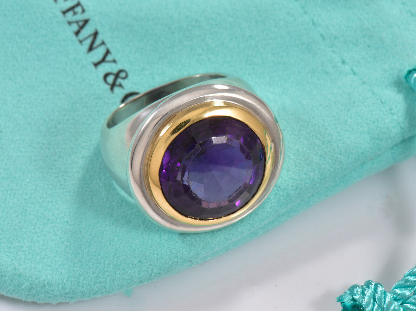 Tiffany & Co 18k Gold Silver Paloma Picasso Large Amethyst Cocktail Ring Size 7