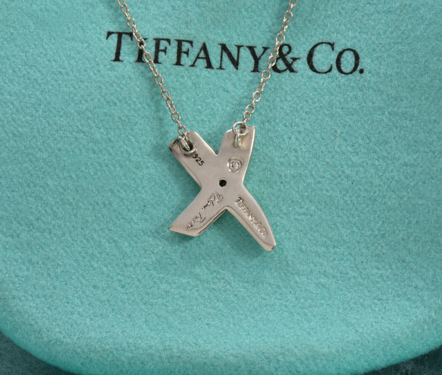 Tiffany & Co Diamond Silver Paloma Picasso 15mm X Pendant Necklace in Pouch Rare