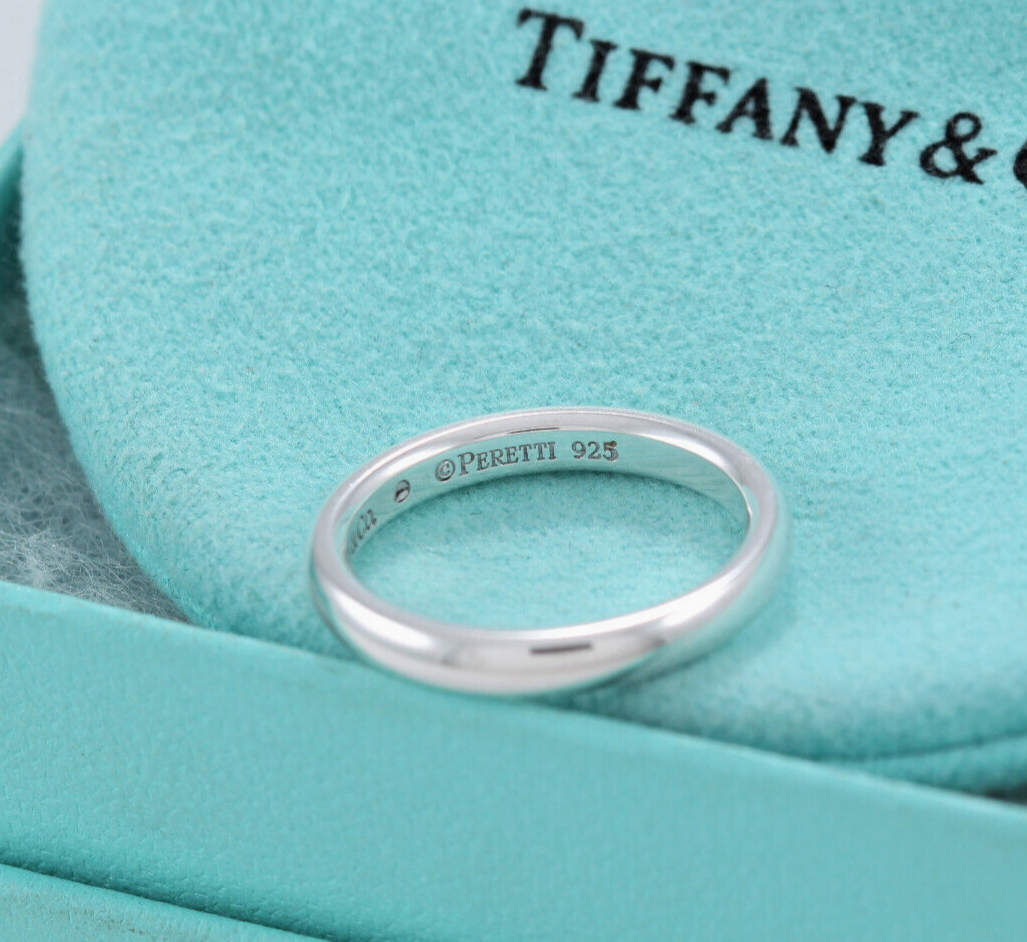 Size 6 Tiffany & Co Sterling Silver Elsa Peretti Diamond Stack Ring in Box Pouch