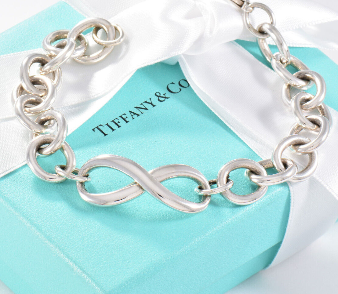 Tiffany & Co Silver Heavy Infinity Large Chain Link Bracelet 7.75" in Box Pouch