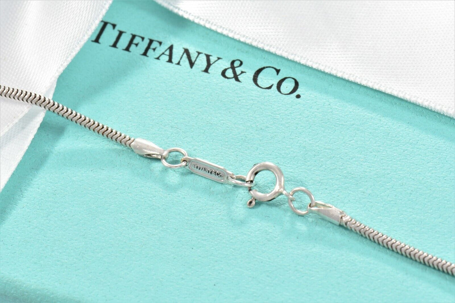 Tiffany & Co Sterling Silver 1837 Bar Pendant 18" Snake Chain Necklace in Pouch