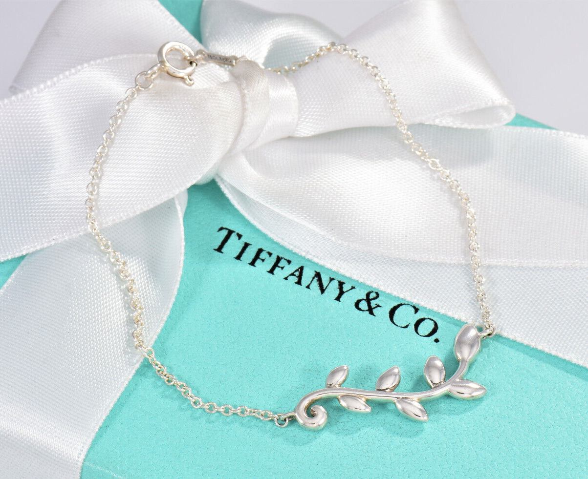 7.75" Tiffany & Co Silver Paloma Picasso Olive Leaf Vine Chain Bracelet in Box