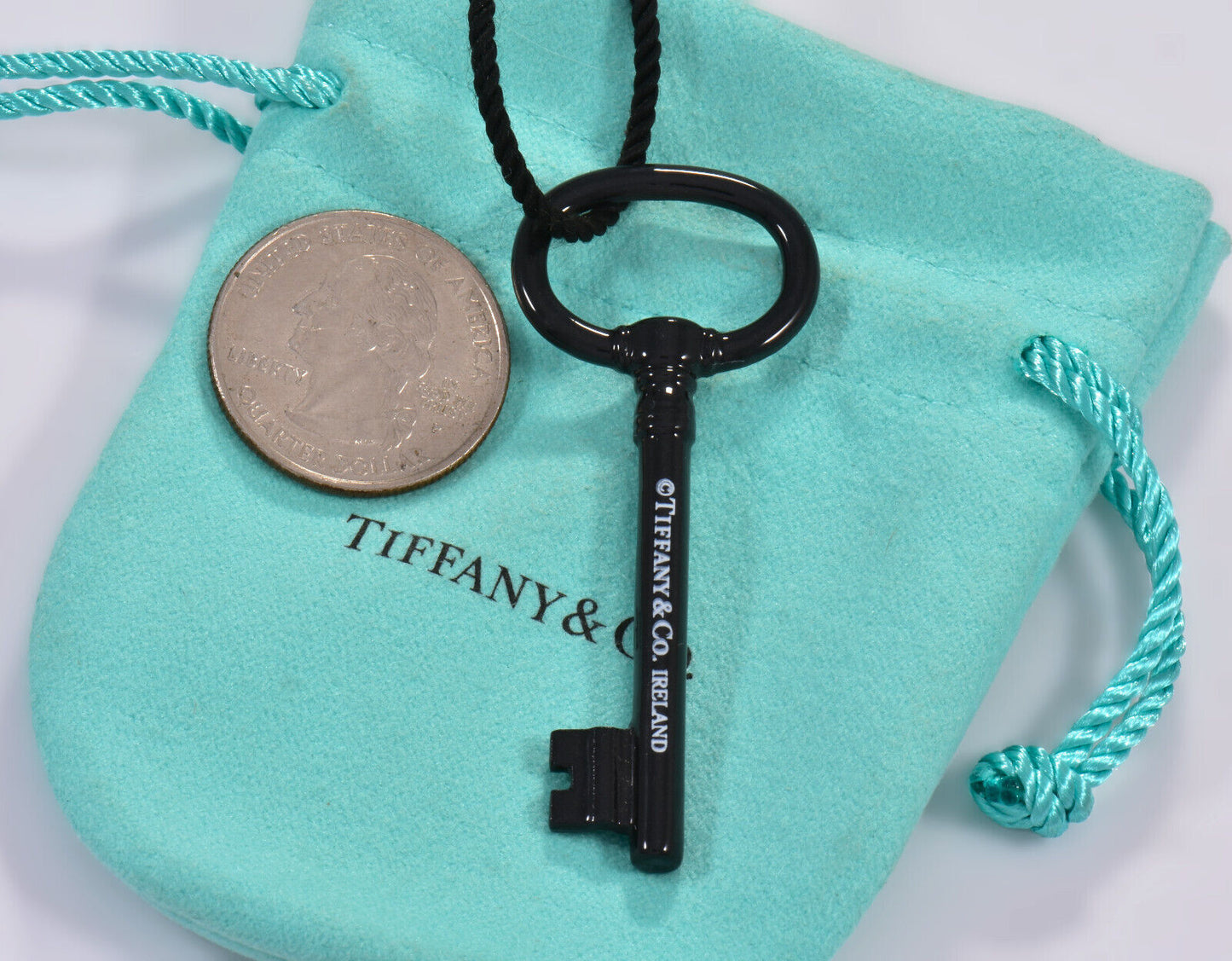 XL 32" Tiffany & Co Silver Black Bone Oval Key Pendant Necklace in Pouch Ireland