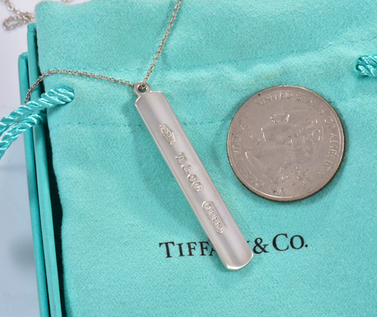 20" Tiffany & Co  Silver Larger 1837 Thin Bar Pendant Necklace Box Pouch Ribbon