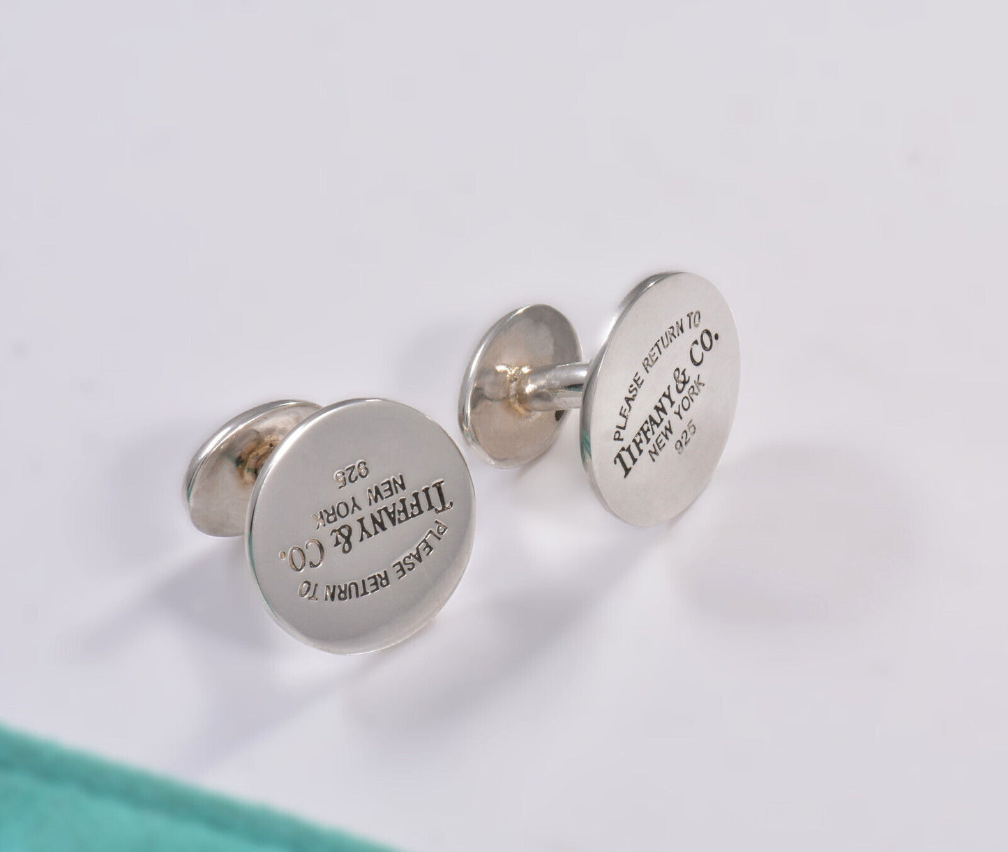 Please Return Tiffany & Co Sterling Silver Round Cufflinks in Pouch Mens Circle