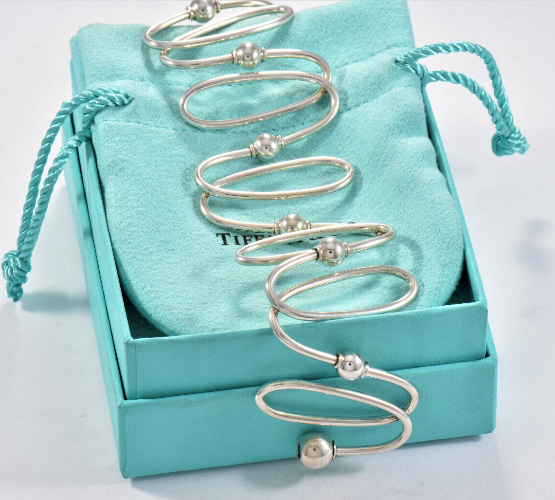 Tiffany & Co Silver Oval Loop Bead Bracelet 8" in Box Pouch Rare Vintage Twist