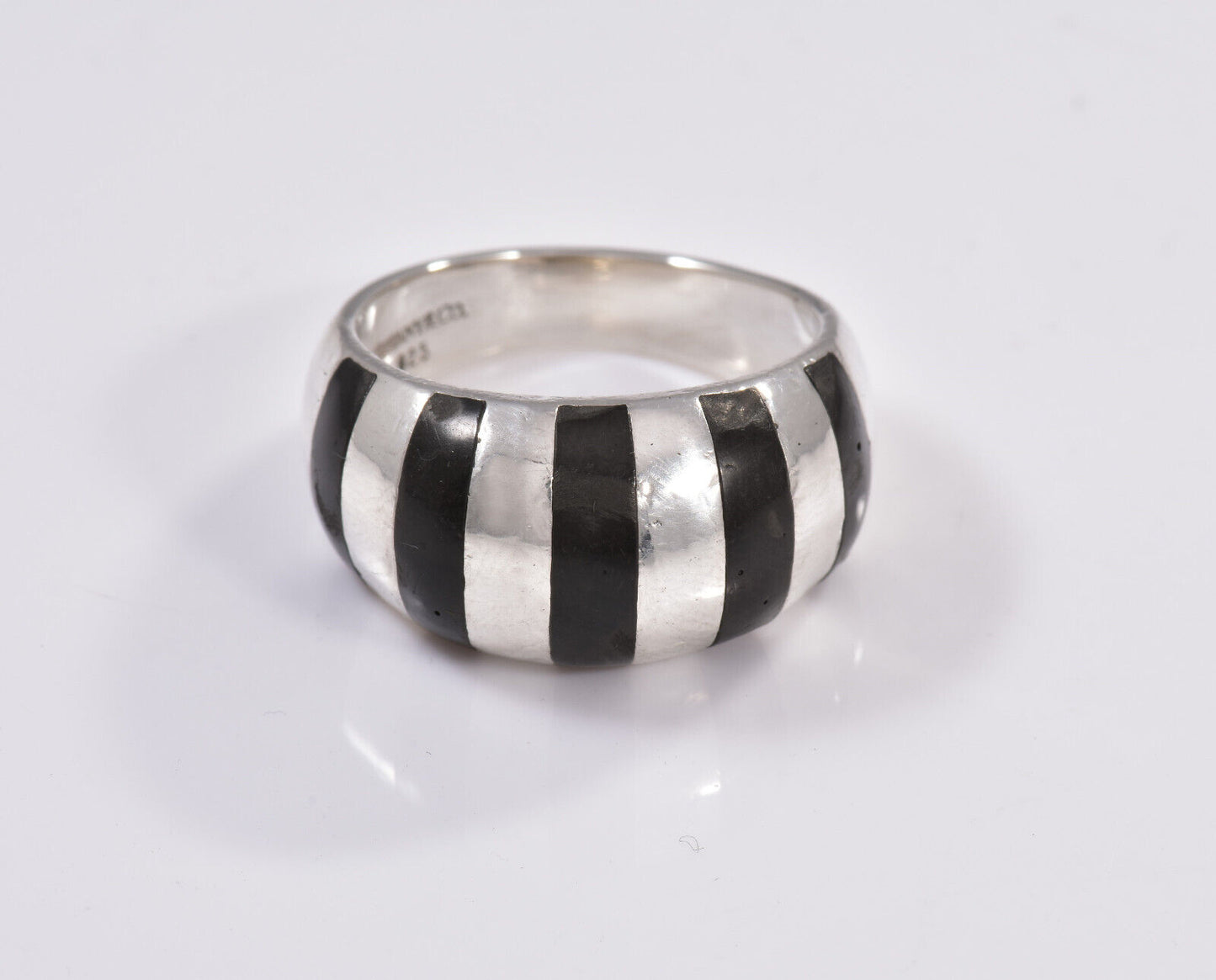 Size 7 Tiffany & Co Silver Black Enamel Stripe Dome Ring Wide Band Rare Thick