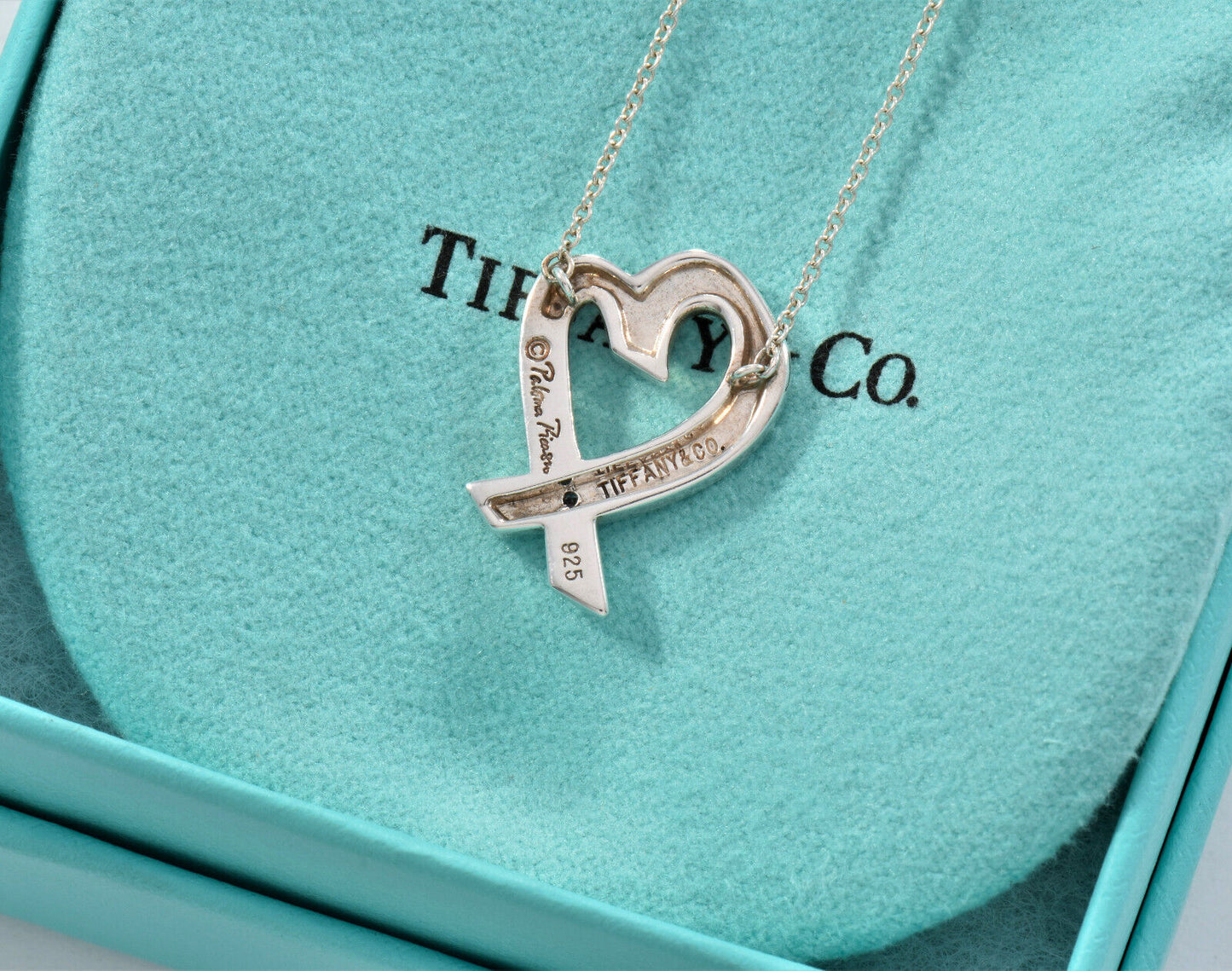 19.75" Tiffany & Co Silver Diamond Large Picasso Loving Heart Pendant Necklace