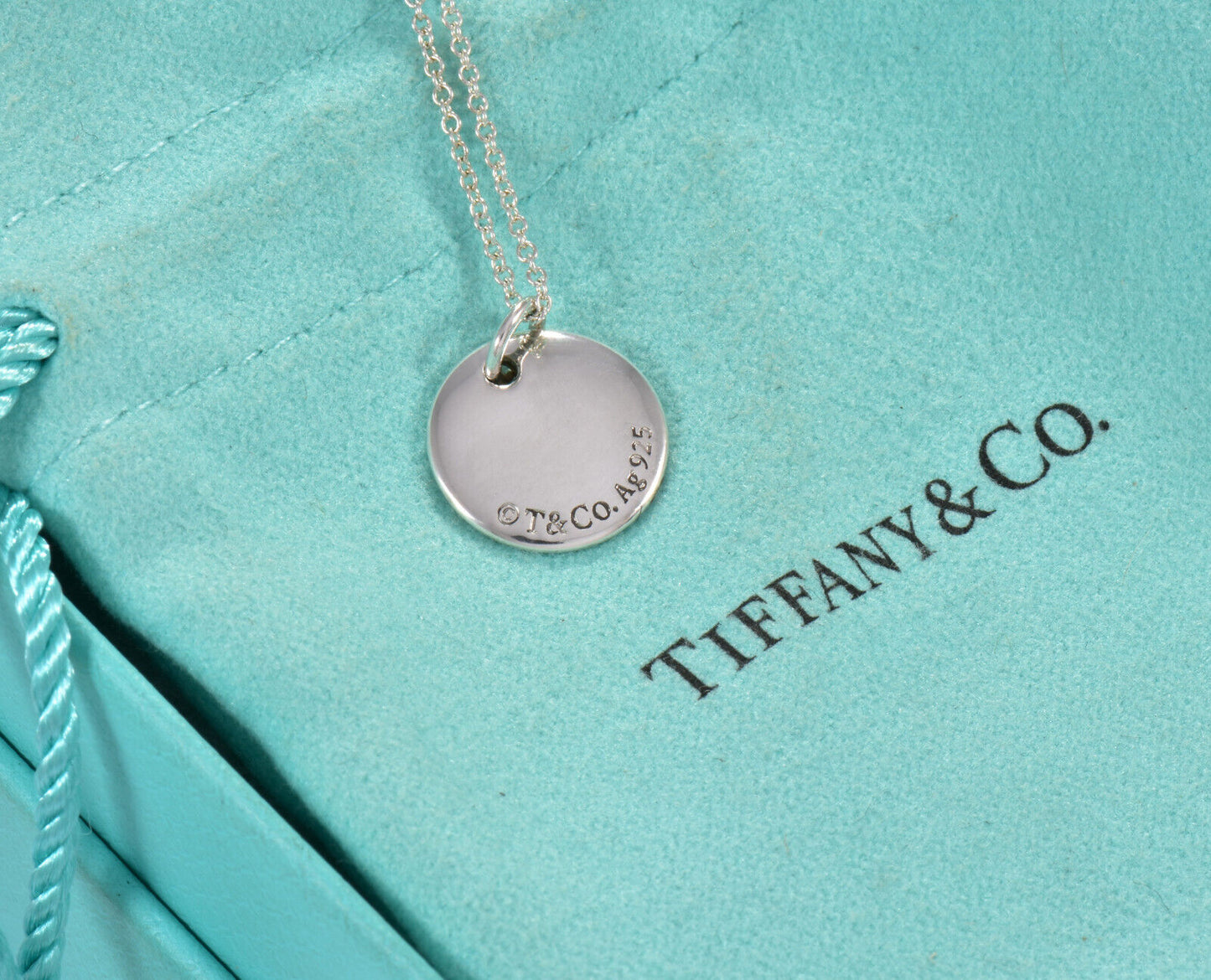 Tiffany & Co Silver Letter P Cursive Circle Pendant 17" Necklace in Box Pouch