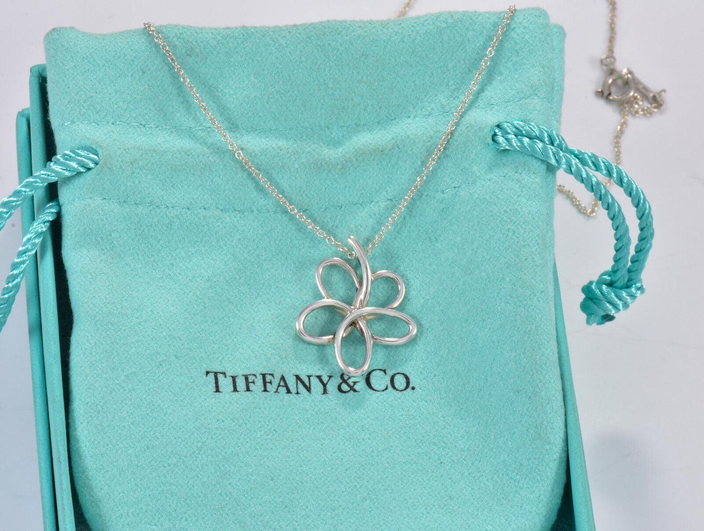 Boxed Tiffany & Co Paloma Picasso Silver Villa Flower Pendant Necklace Lovely