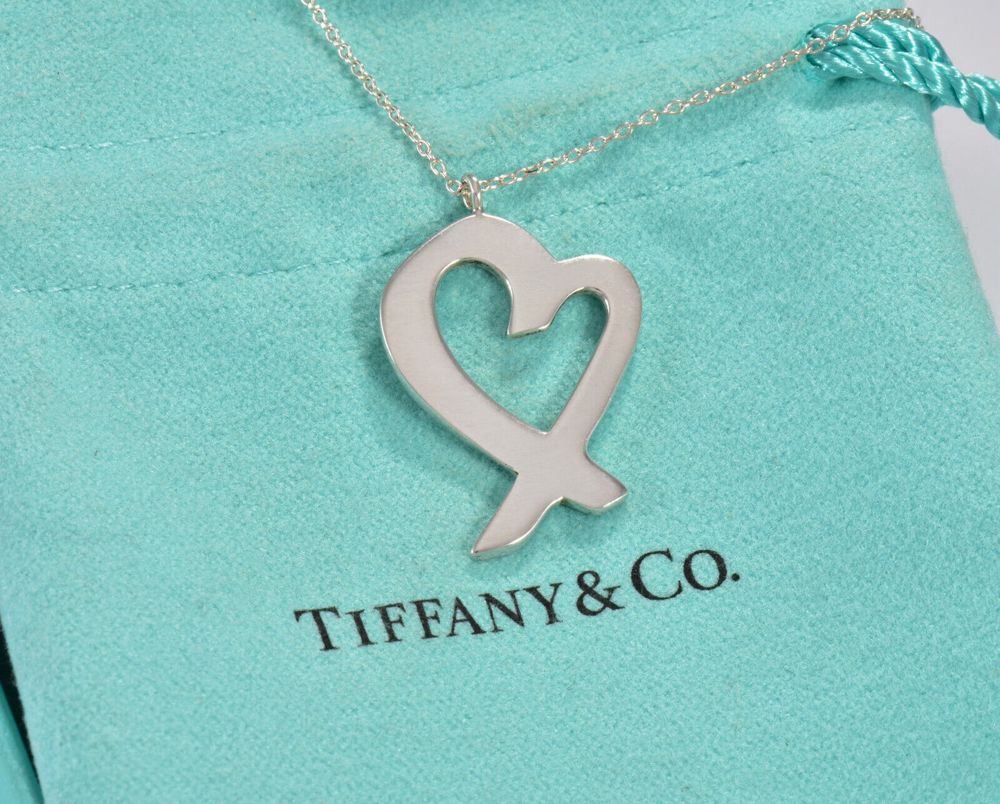 Large 20" Tiffany & Co Silver Paloma Picasso Wide Loving Heart Pendant Necklace