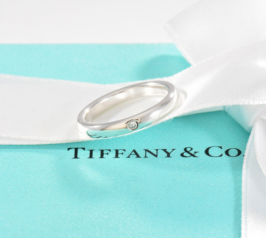 Size 5 Tiffany & Co Sterling Silver Elsa Peretti Diamond Stack Ring in Box Pouch