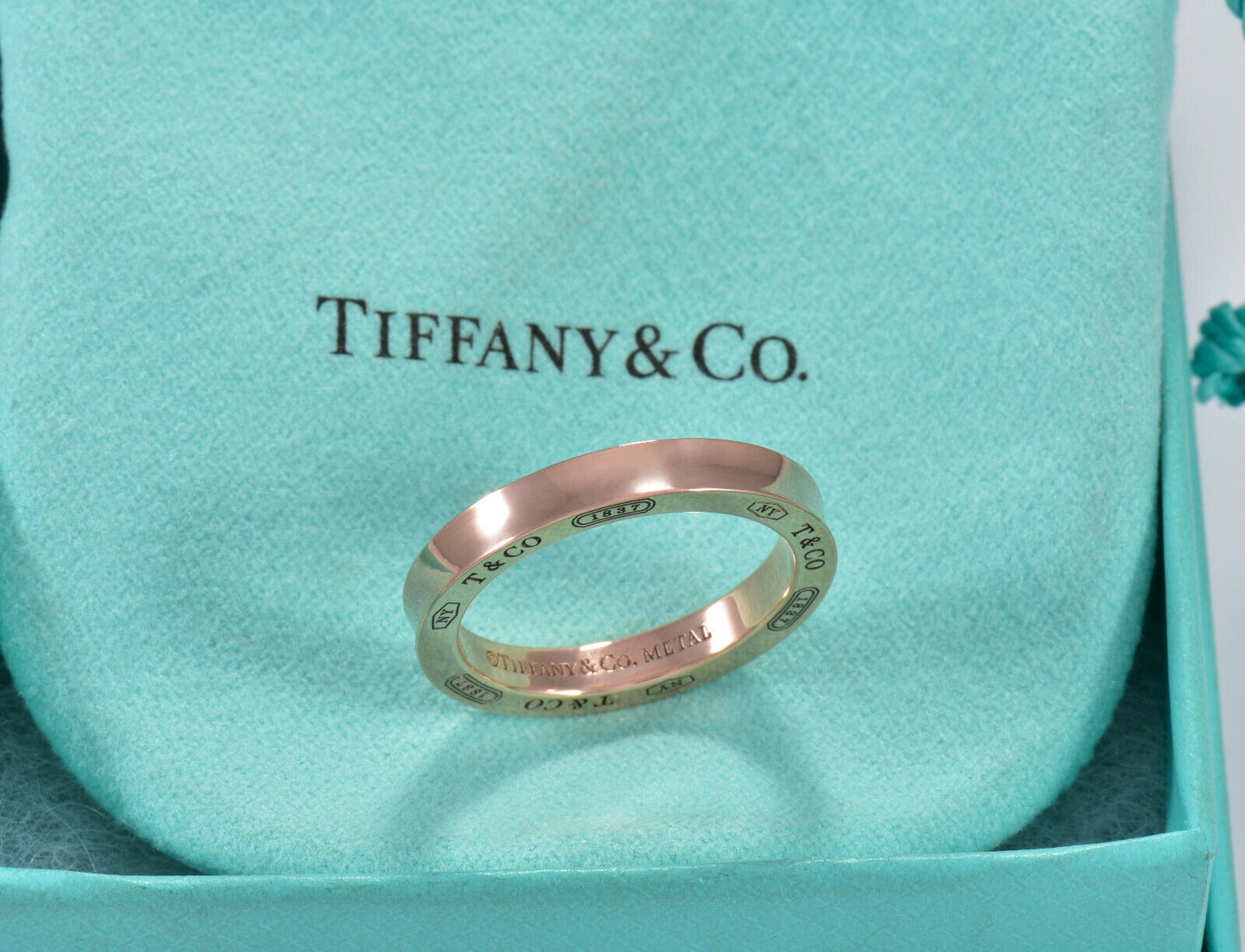 Size 10 Tiffany & Co Rubedo Gold Metal 1837 Edge Narrow Band Ring in Box Mens