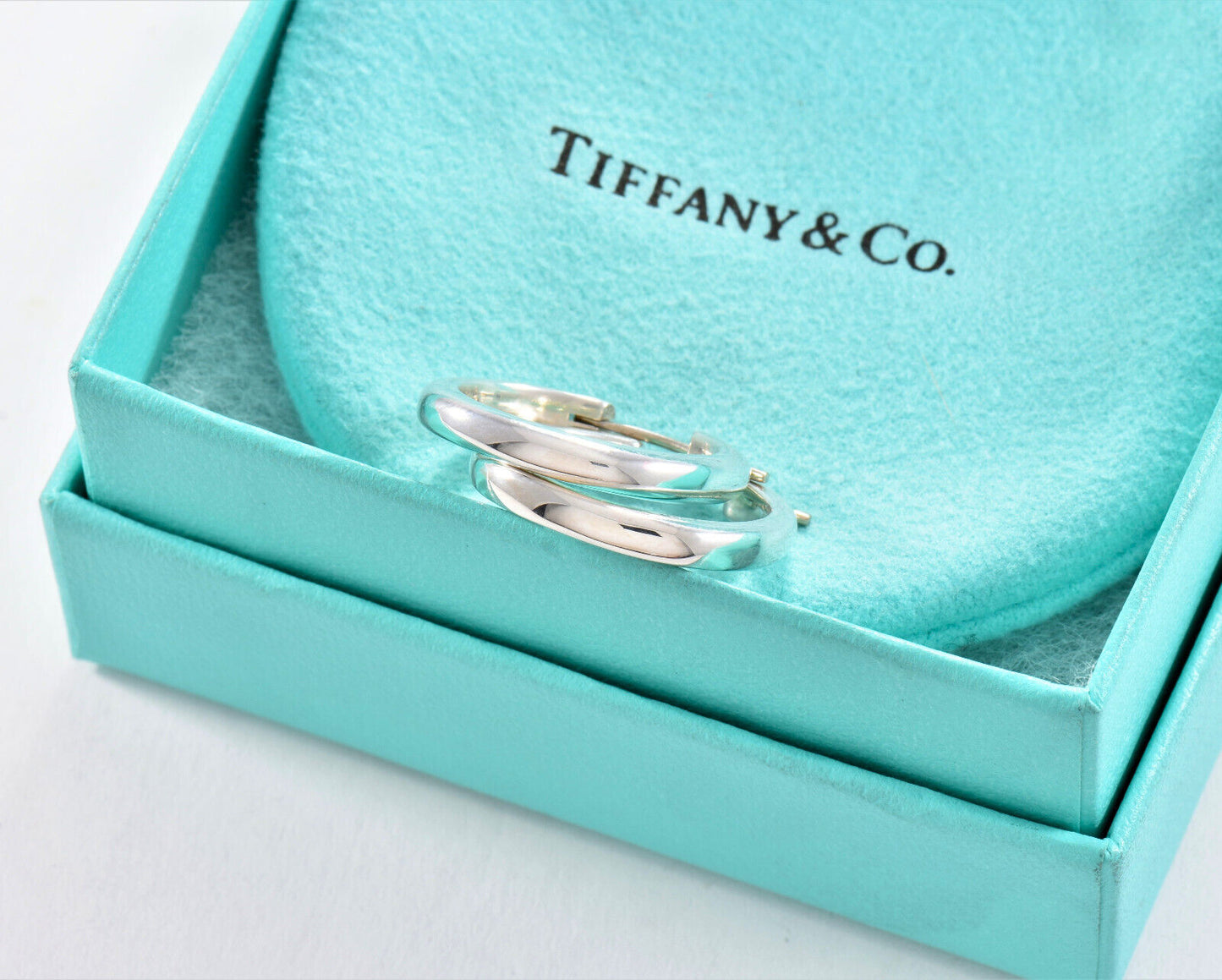 Tiffany & Co Silver Large 21mm Square Cushion Hoop Earrings in Box Pouch Ribbon