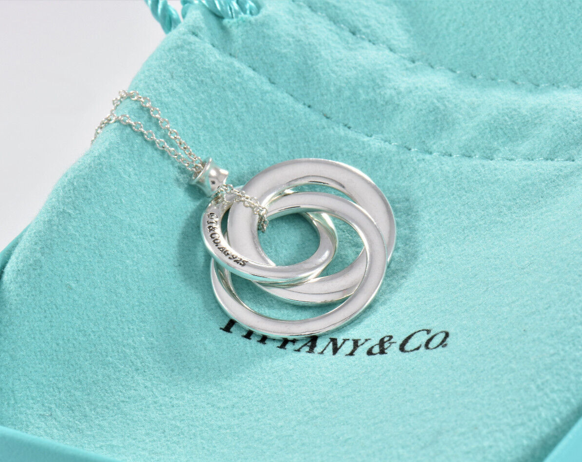 Tiffany & Co Silver 1837 Interlocking Ring Circles Pendant 17.5" Necklace Rare