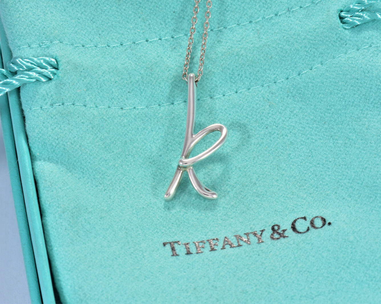 Tiffany & Co Silver Elsa Peretti Alphabet Letter K Necklace in Box Pouch Lovely