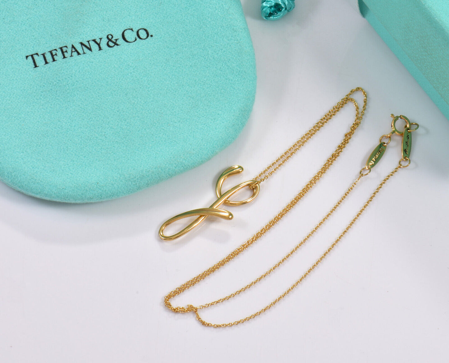 Tiffany & Co 18K Yellow Gold Elsa Peretti Letter Y Pendant 16" Necklace in Box