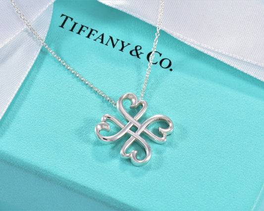 Tiffany & Co Silver Picasso 4 Clover Loving Heart Medallion Pendant 18" Necklace