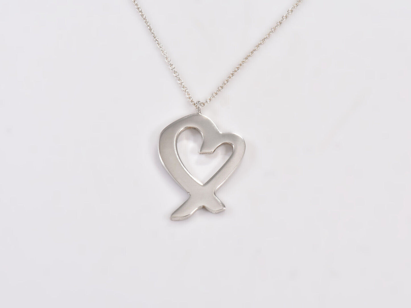 Large 20" Tiffany & Co Silver Paloma Picasso Wide Loving Heart Pendant Necklace