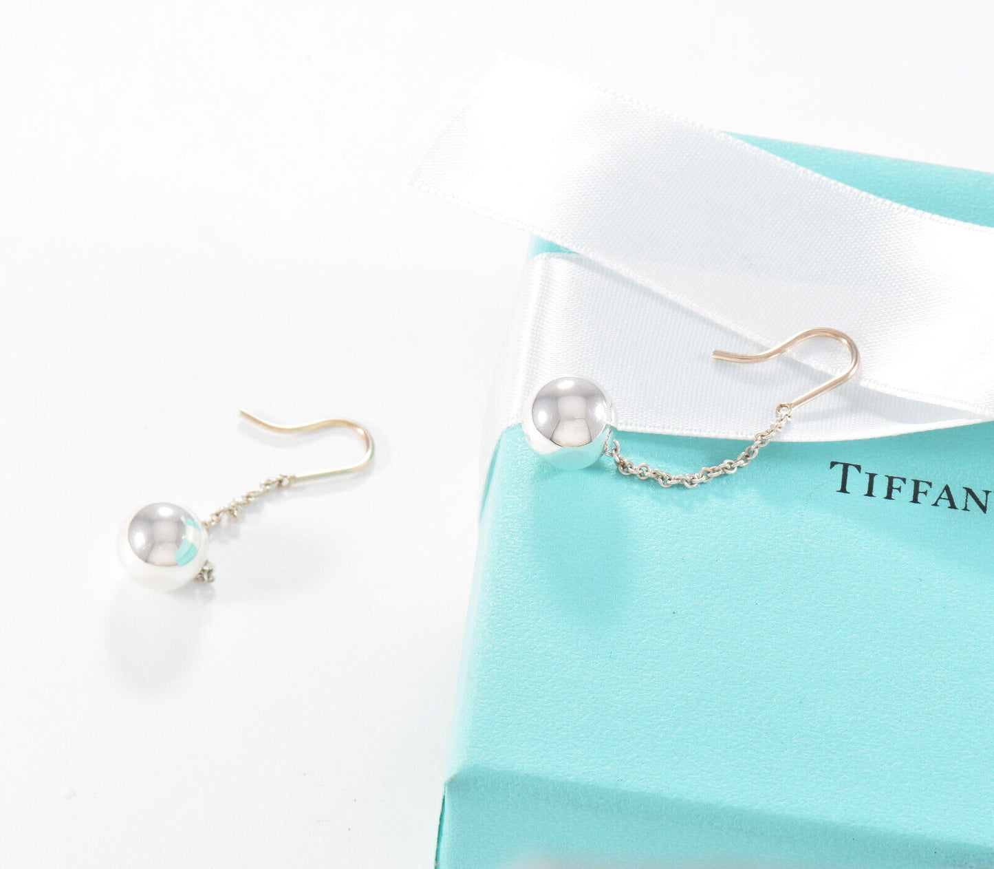 Tiffany & Co Sterling Silver 10mm HardWear Bead Drop Hook Earrings in Box Pouch