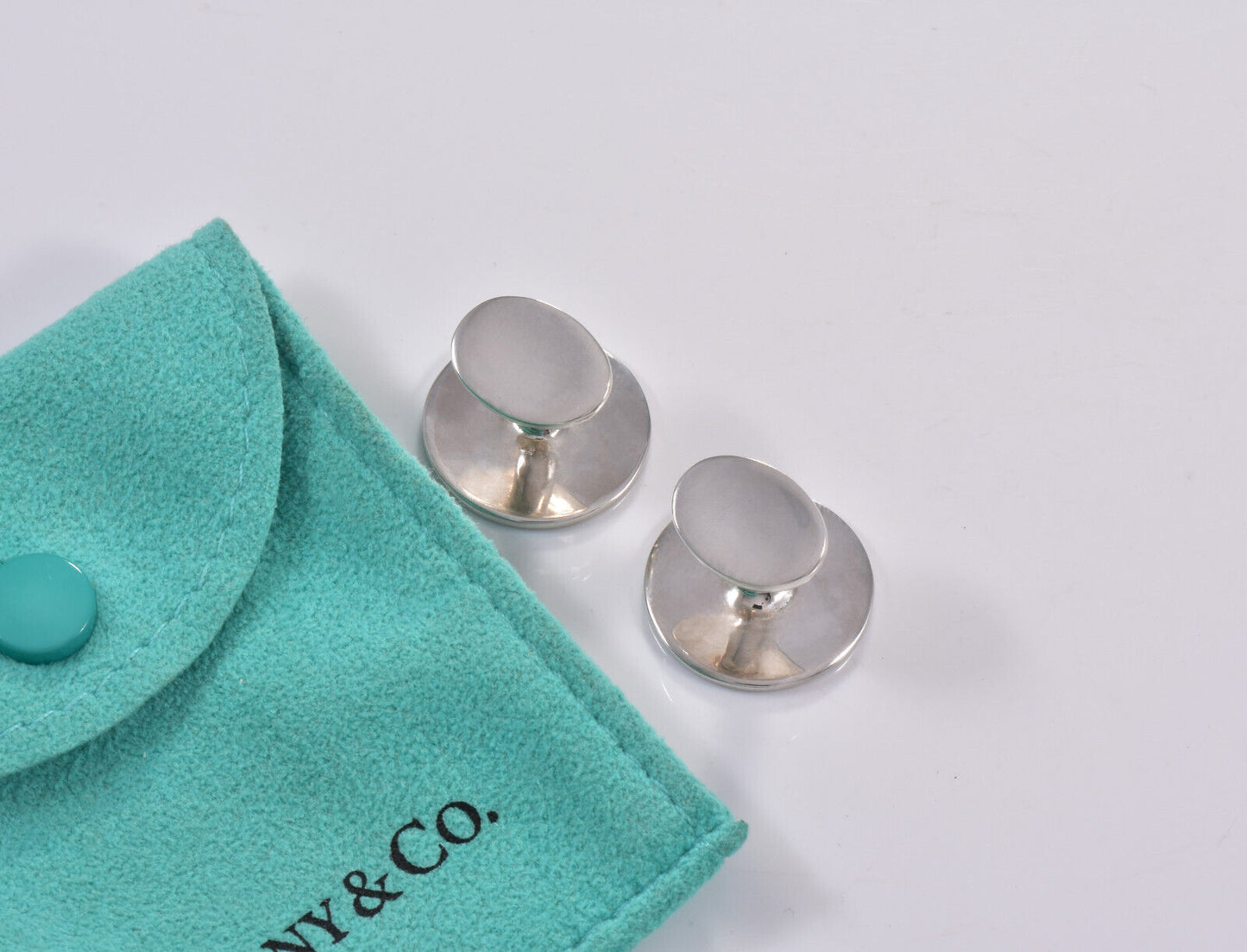 Please Return Tiffany & Co Sterling Silver Round Cufflinks in Pouch Mens Circle