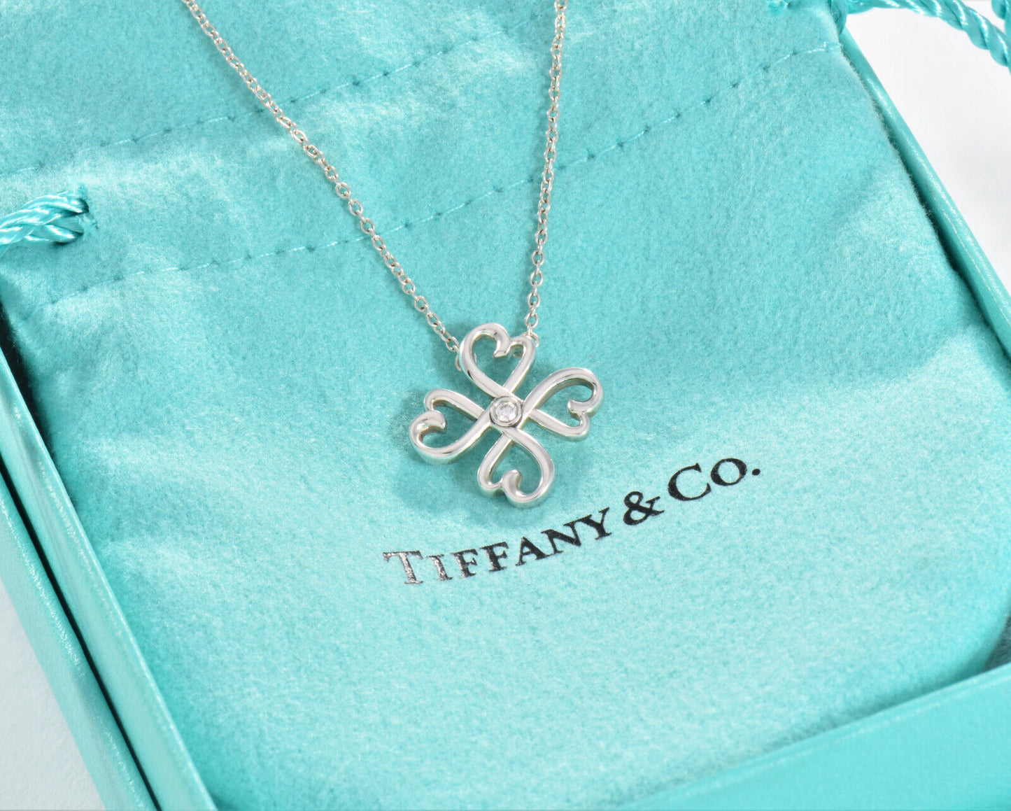 Tiffany & Co Diamond Silver Paloma Picasso Loving Heart Clover Pendant Necklace