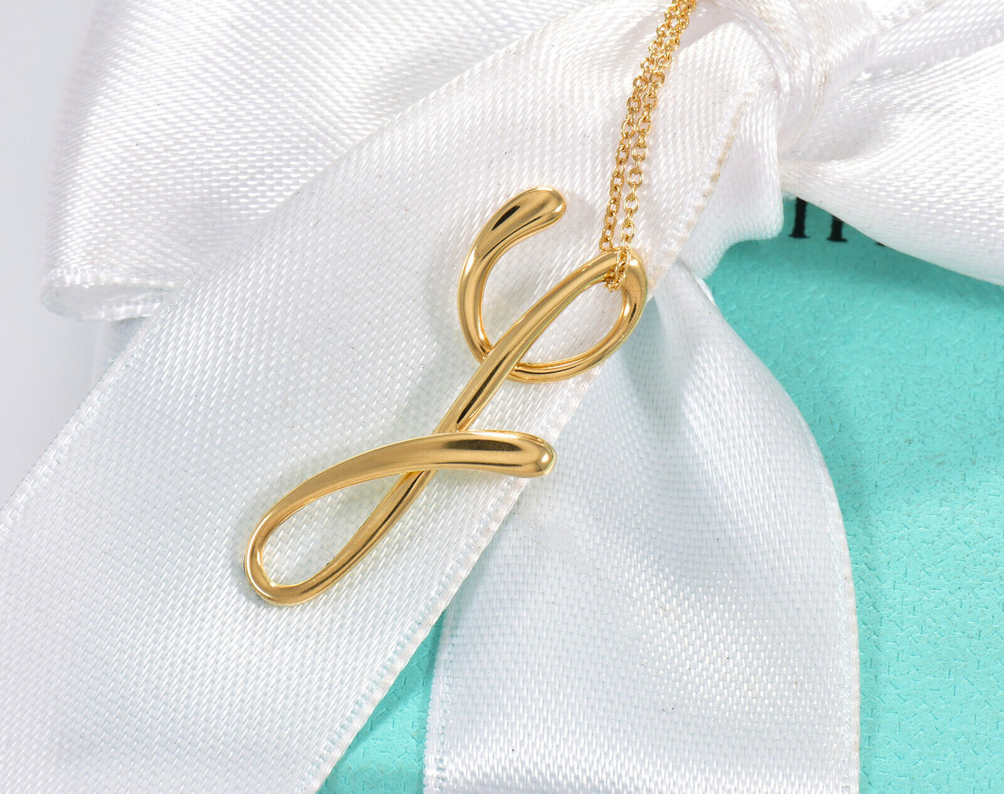 Tiffany & Co 18K Yellow Gold Elsa Peretti Letter Y Pendant 16" Necklace in Box