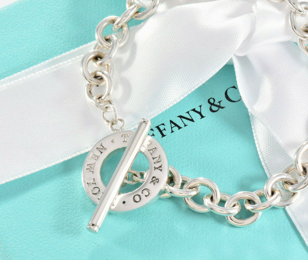 7.25" Tiffany & Co Sterling Silver Toggle Chain Bracelet New Version in Pouch