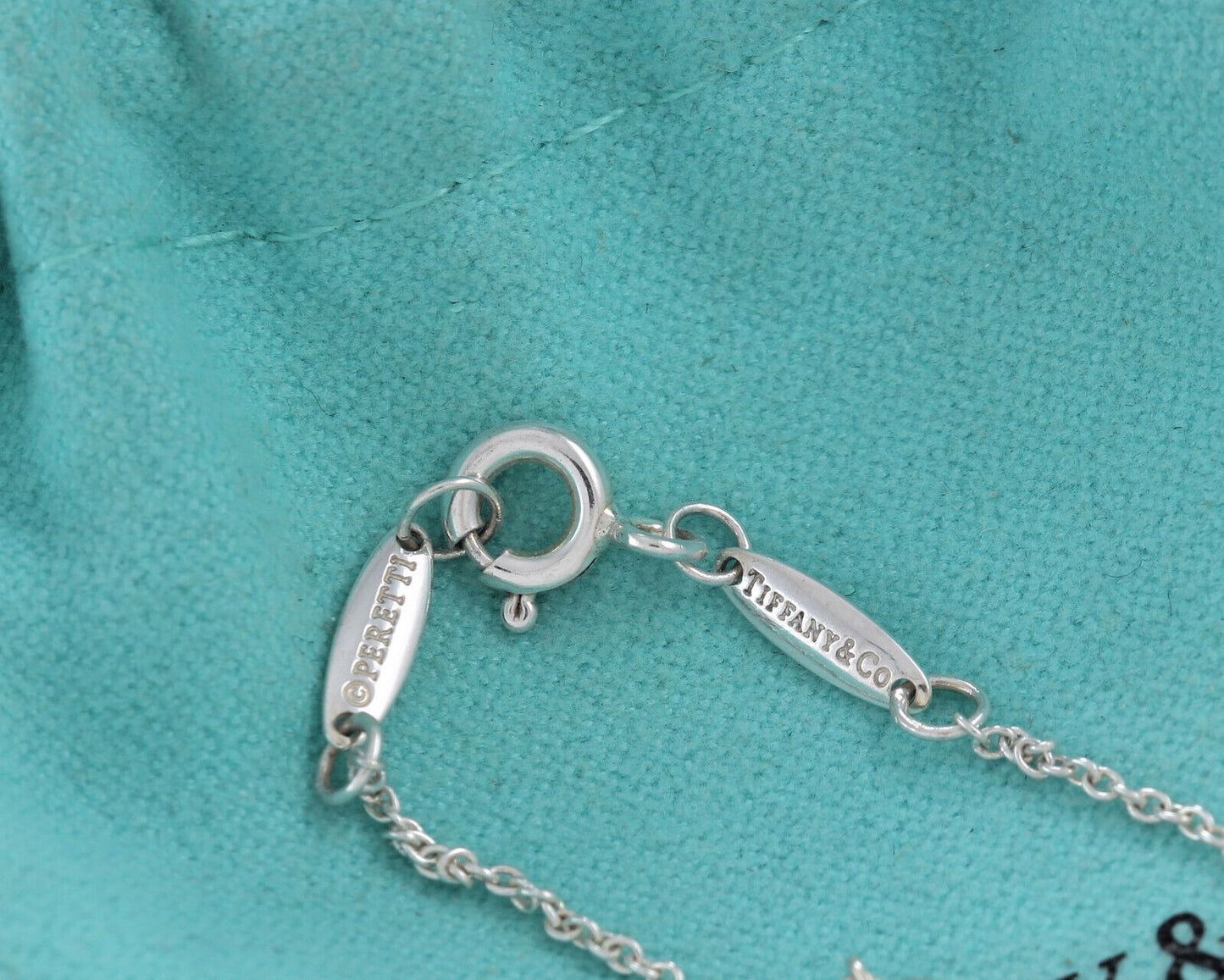 7.5" Tiffany & Co Silver Elsa Peretti Disk Charm Chain Bracelet in Pouch Rare