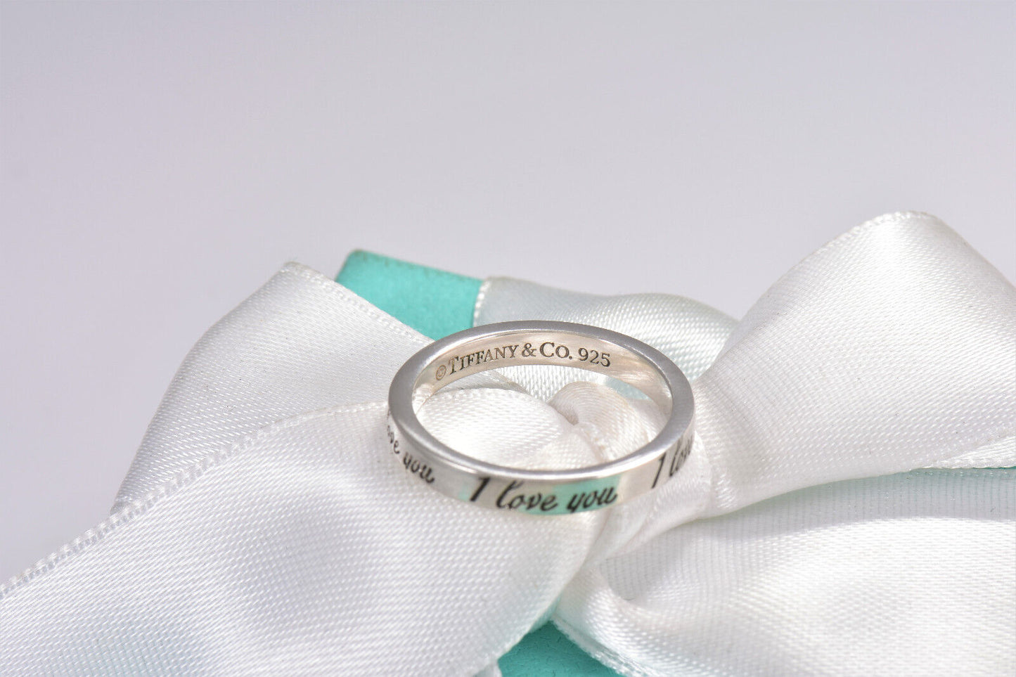 Size 9 Tiffany & Co Sterling Silver I Love You Notes Narrow Band Ring in Pouch