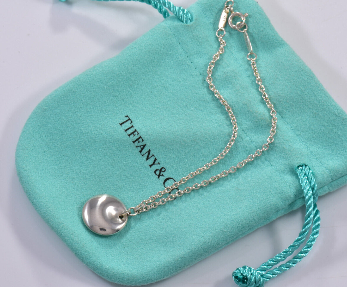 7.5" Tiffany & Co Silver Elsa Peretti Disk Charm Chain Bracelet in Pouch Rare