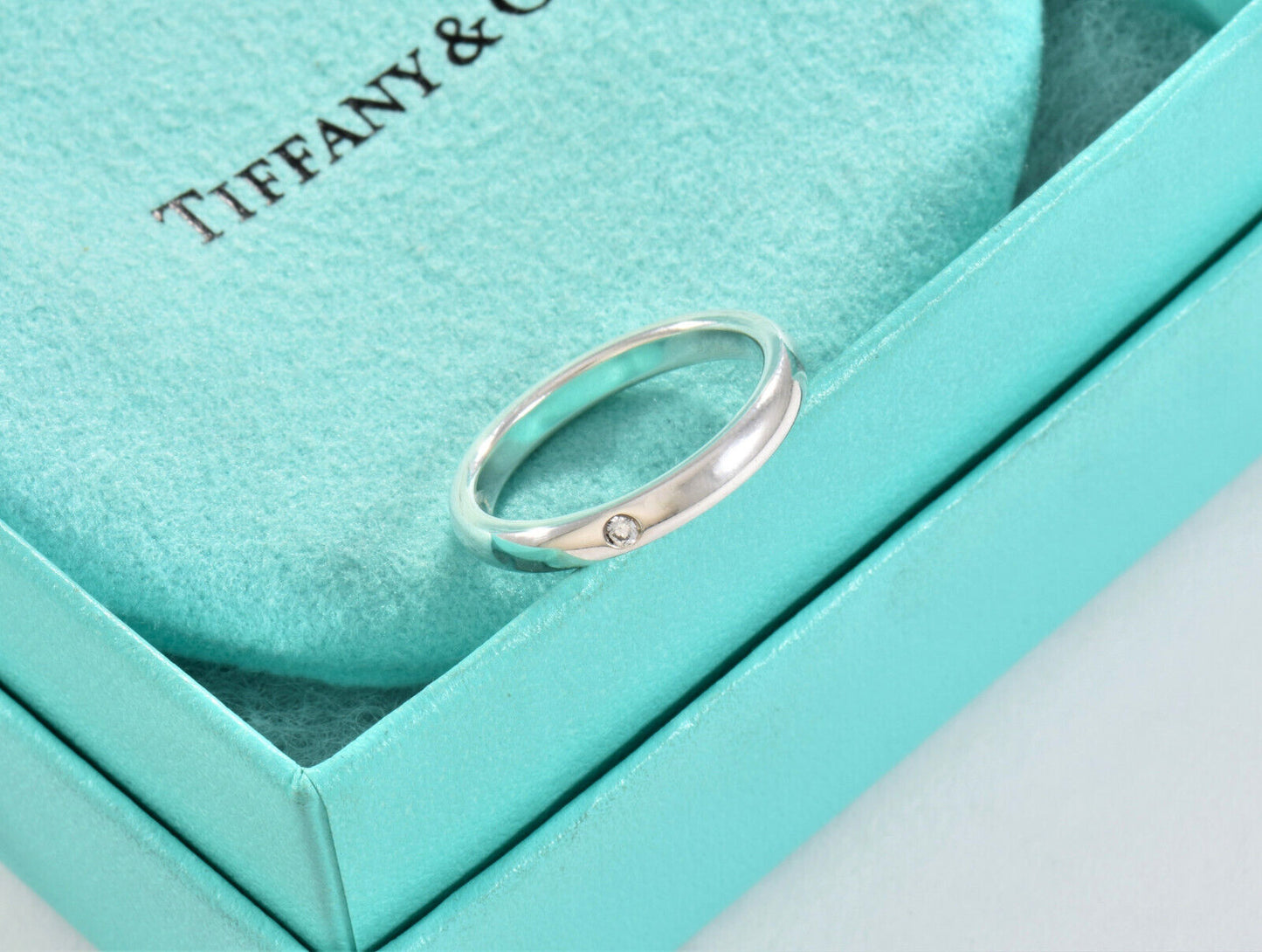 Size 5 Tiffany & Co Sterling Silver Elsa Peretti Diamond Stack Ring in Box Pouch