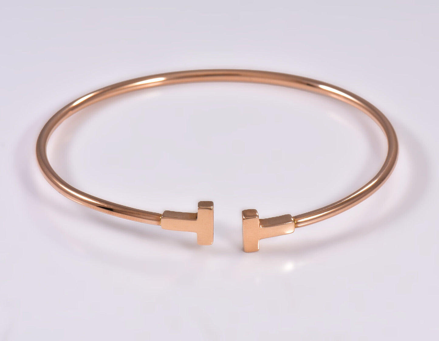 Tiffany & Co 18K Rose Gold Size Small 5.75" Narrow T Wire Bracelet in Box Pouch