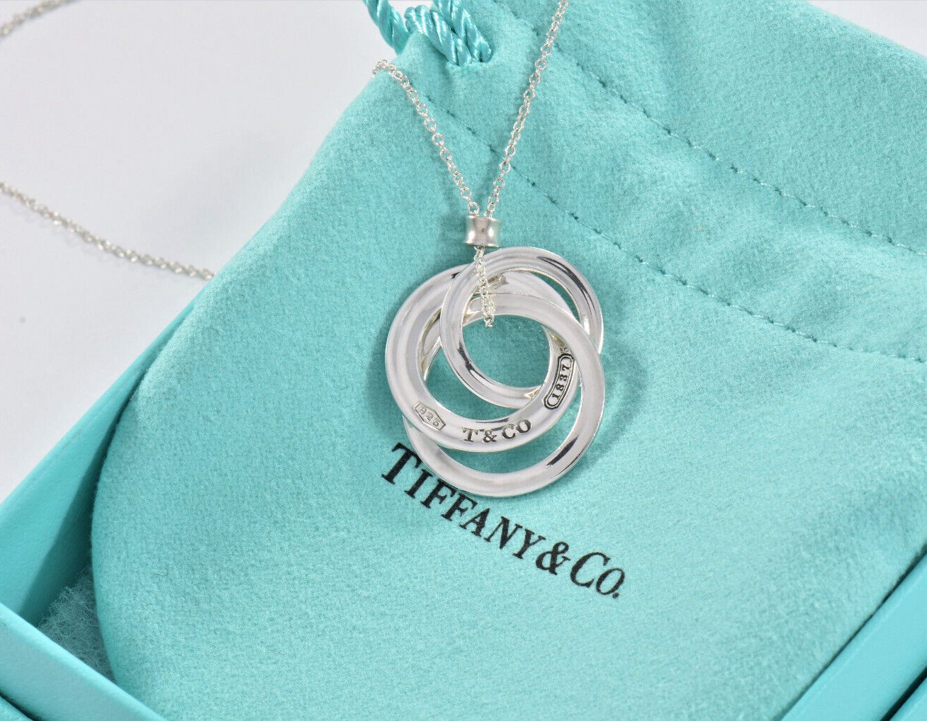 Tiffany & Co Silver 1837 Interlocking Ring Circles Pendant 17.5" Necklace Rare